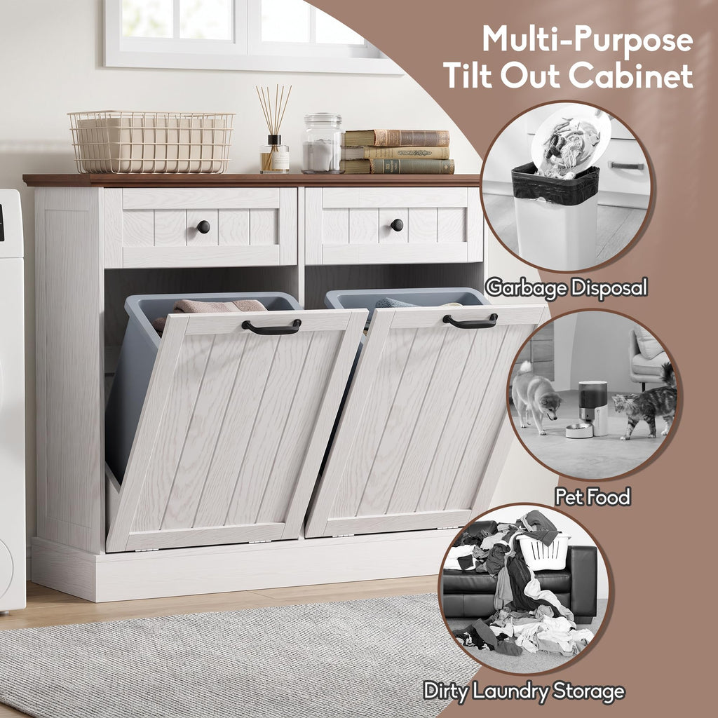 White 2x10 Gallons Tilt Out Trash Can Cabinet M8953