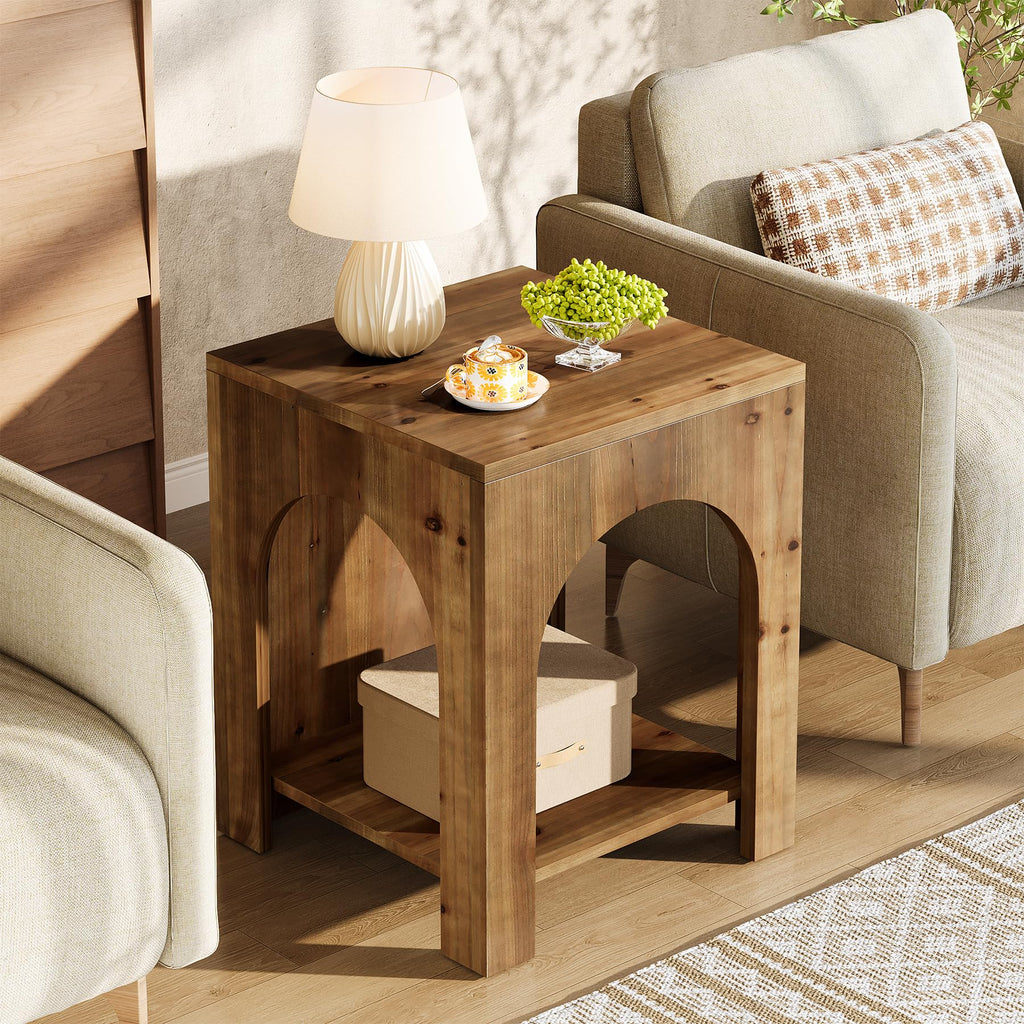 Farmhouse Wooden 2-Tier Side Table Set of 2 I40177