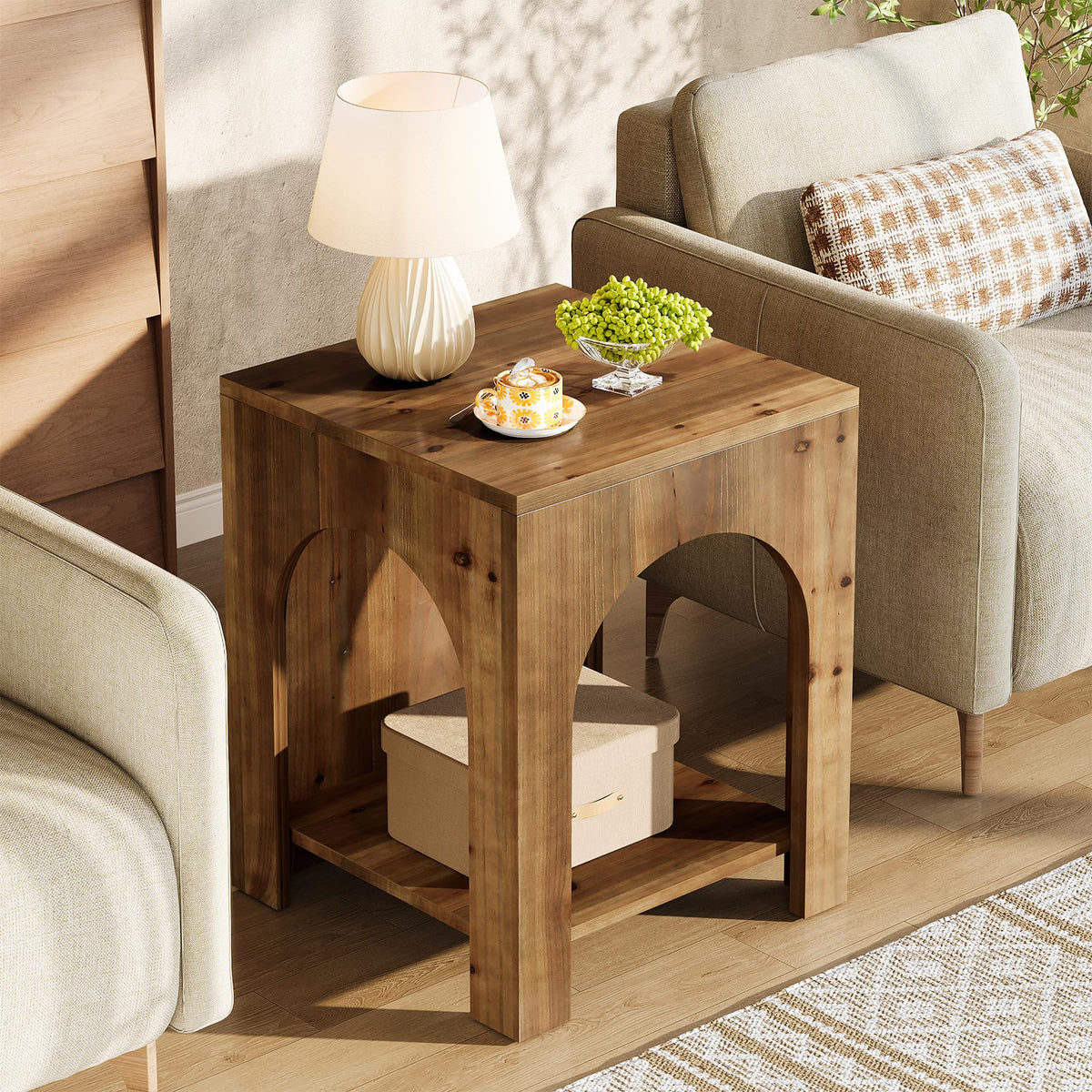 Farmhouse Wooden 2-Tier Side Table Set of 2 I40177