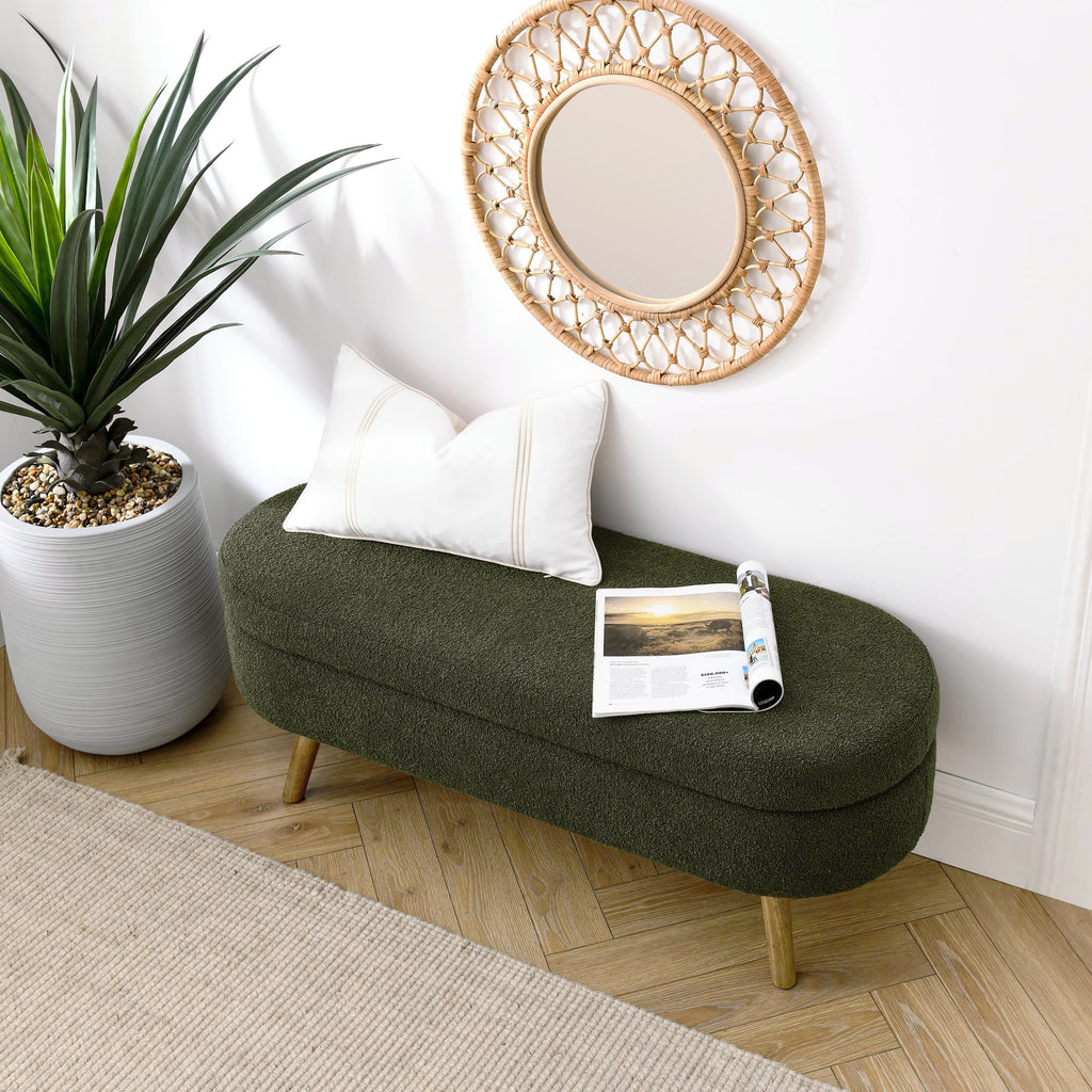 Oval Storage Bench with Rubber Wood Legs Green X5704