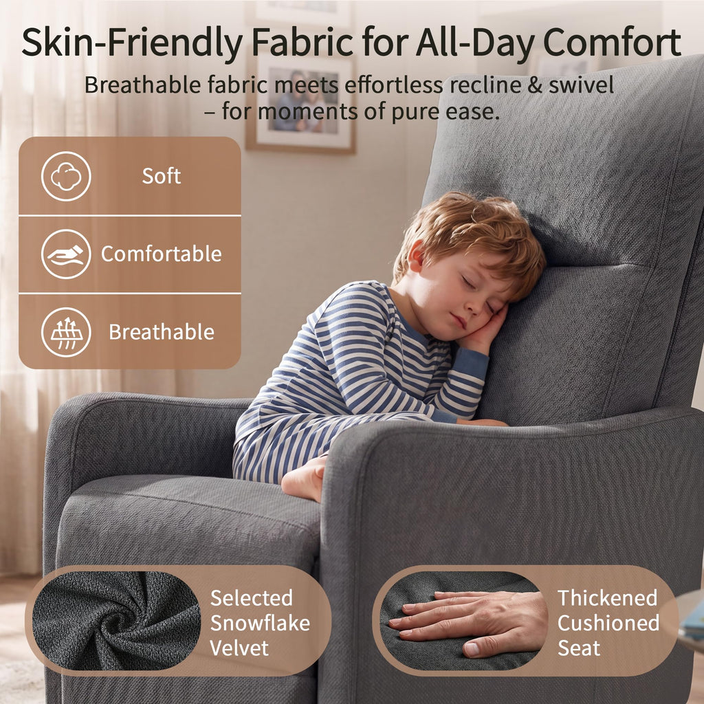 Dark Gray Velvet Swivel Recliner Chair I704