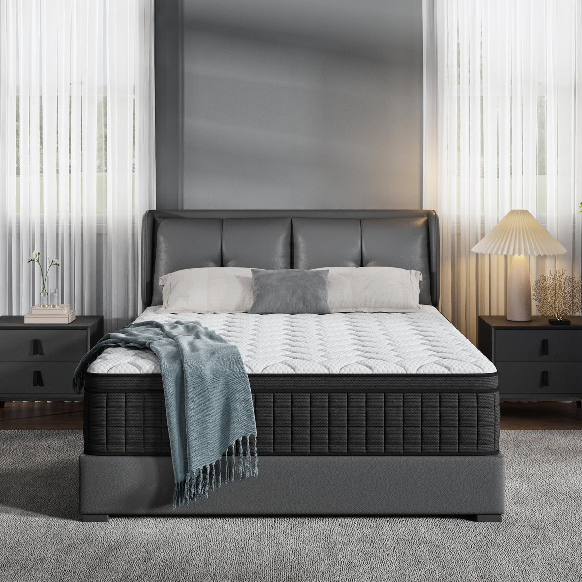 Queen 12 Inch Memory Foam Hybrid Pocket Spring Medium Firm Mattress Q1376