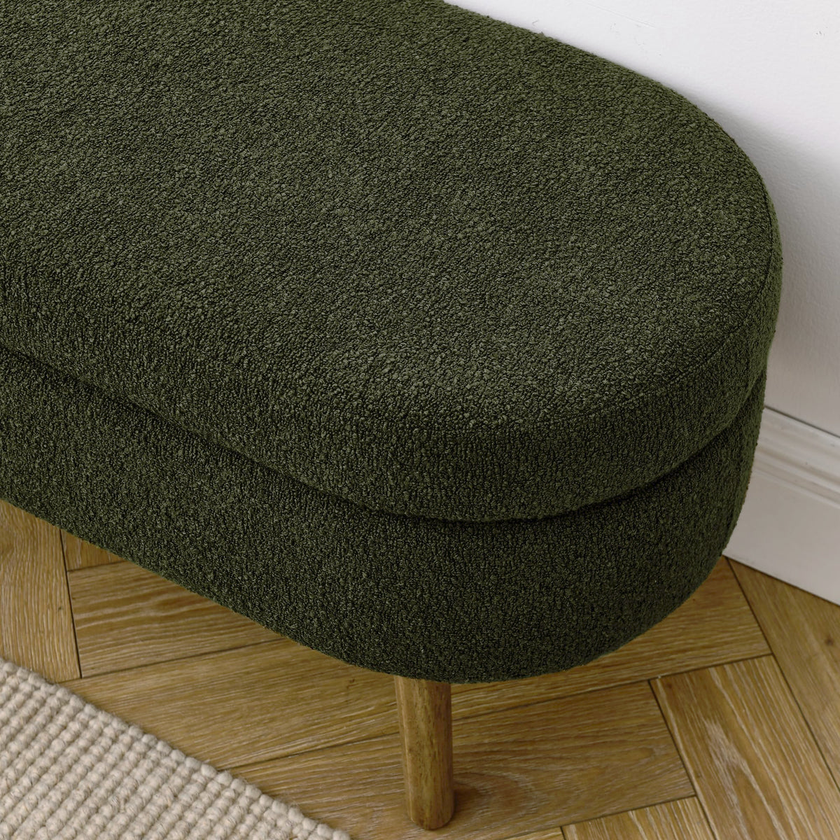 Oval Storage Bench with Rubber Wood Legs Green X5704