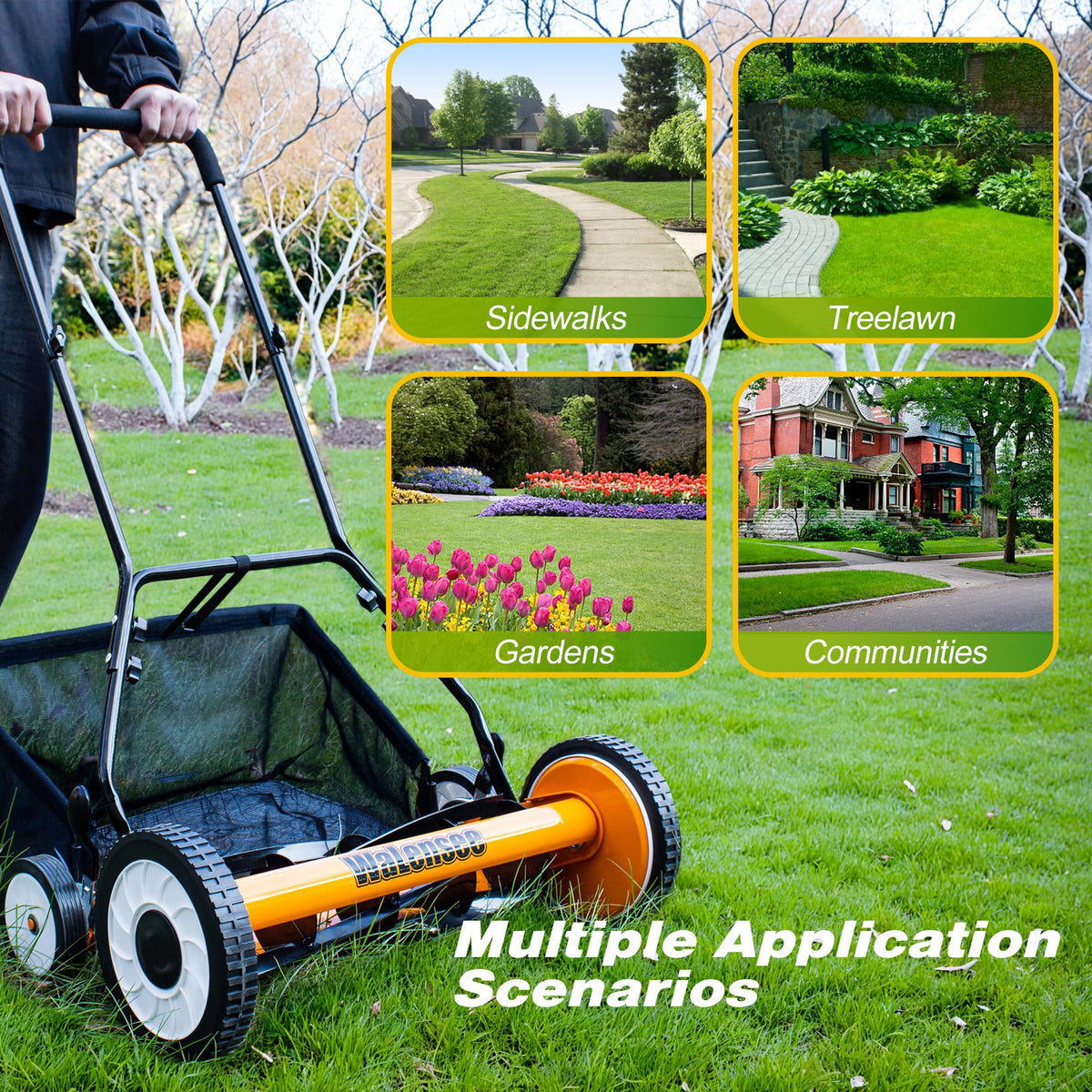 20-Inch 5-Blade Manual Reel Lawn Mower with Grass Catcher H7982