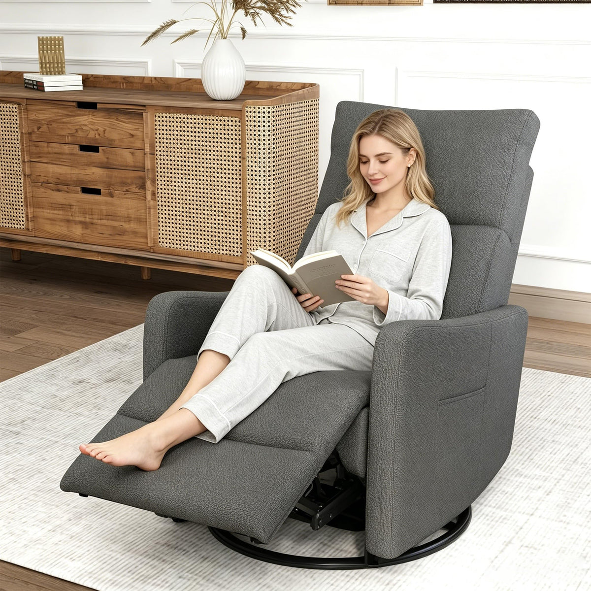 Dark Gray Velvet Swivel Recliner Chair I704