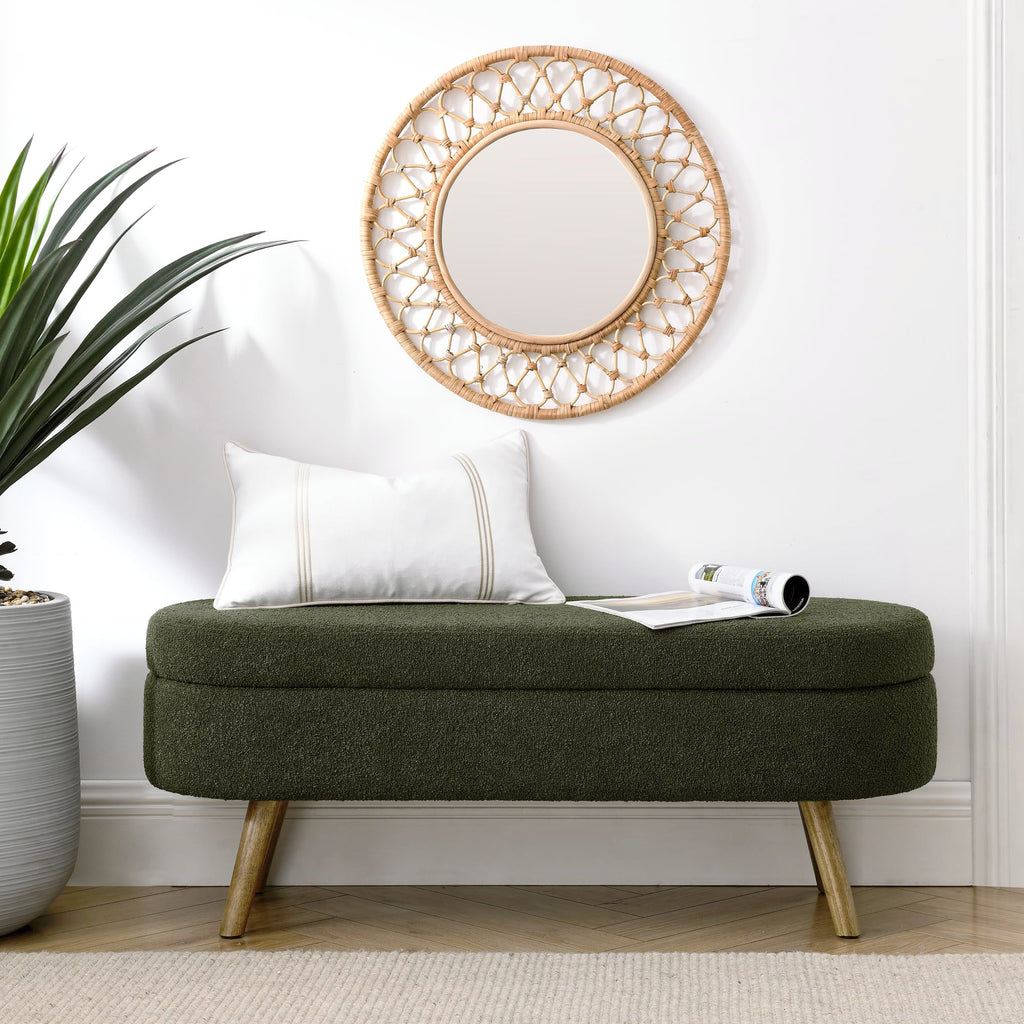 Oval Storage Bench with Rubber Wood Legs Green X5704